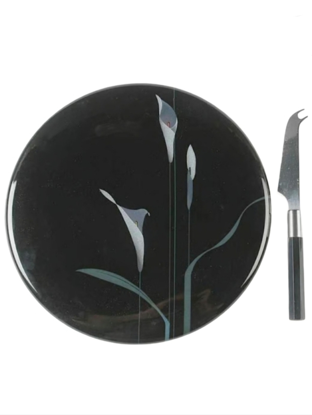 Mikasa Vintage Galleria Opus Black Cheese Platter Set Calla Lily Serving Dish